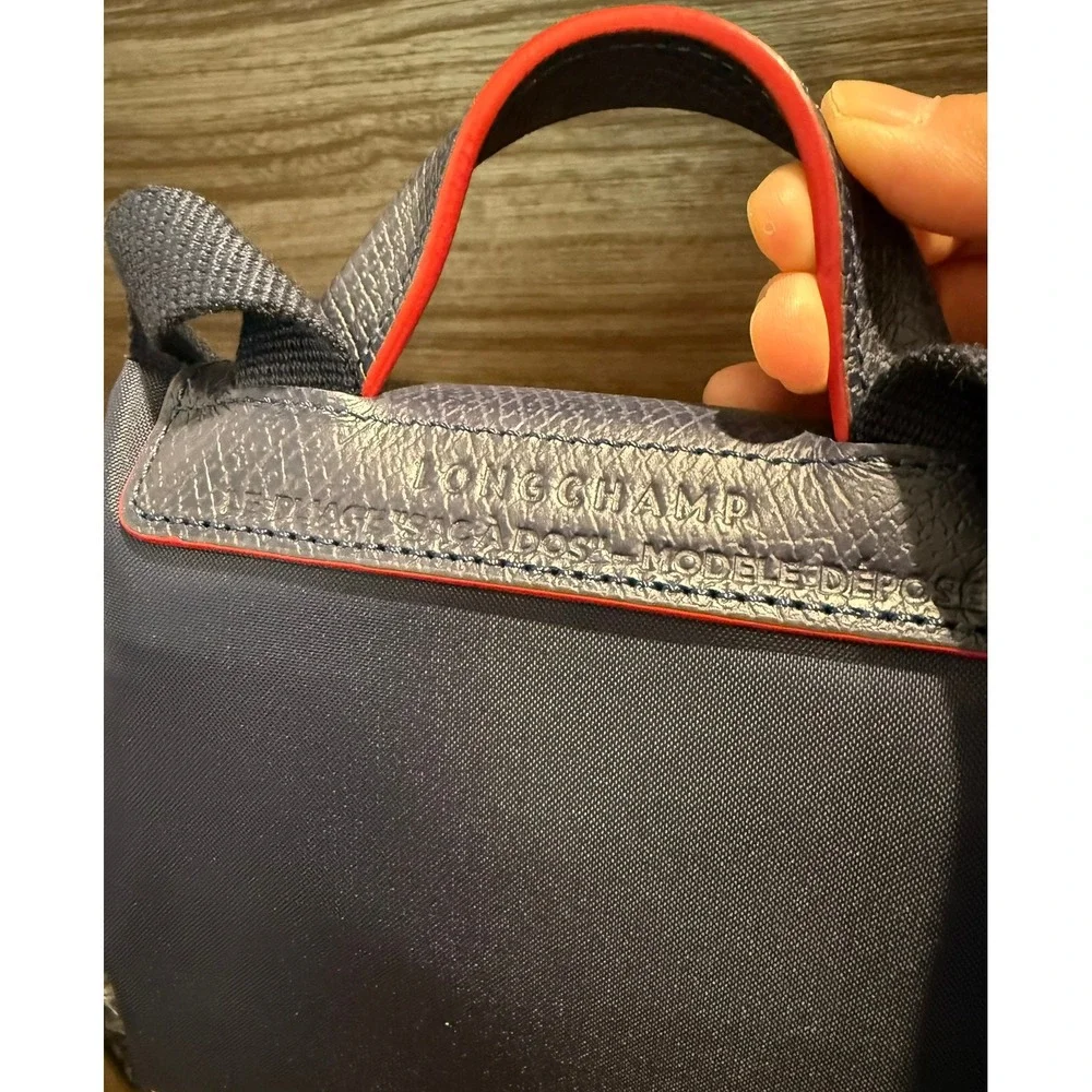 NWT Authentic Longchamp Le Pliage Navy Backpack Red Accents One of a Kind Color